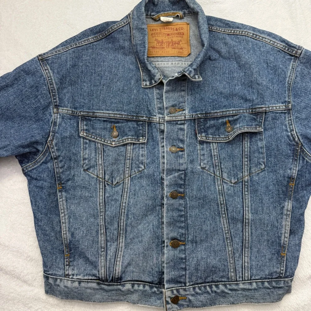 '92 Levi's Denim Jacket Mens Large Blue 70598 4891 Trucker Jean Jacket EUC - Picture 11 of 12